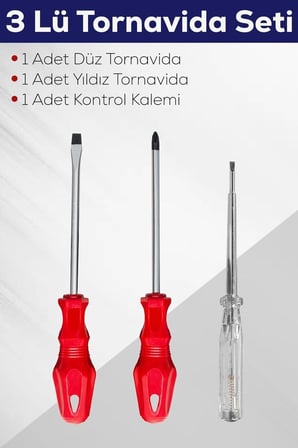 Özel Seri 3'lü Tornavida Seti Ev Tamiratı İş Aletleri Temel Hırdavat