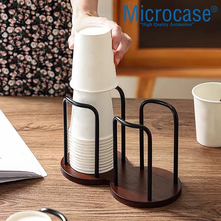 Microcase Ahşap Görünümlü Bardak Tutucu Düzenleyici Çift Bölmeli AL5436 - SİYAH