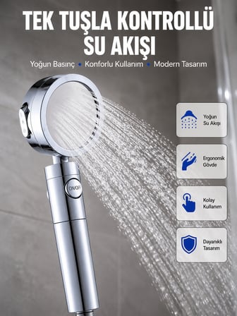 Masaj ve Yağmur Modlu Su Tasarruflu Duş Başlığı