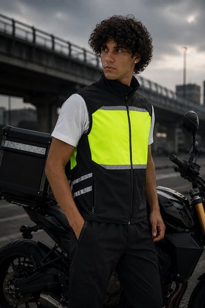 Reflektörlü Softshell Motosiklet Ve Iş Güvenliği Yeleği