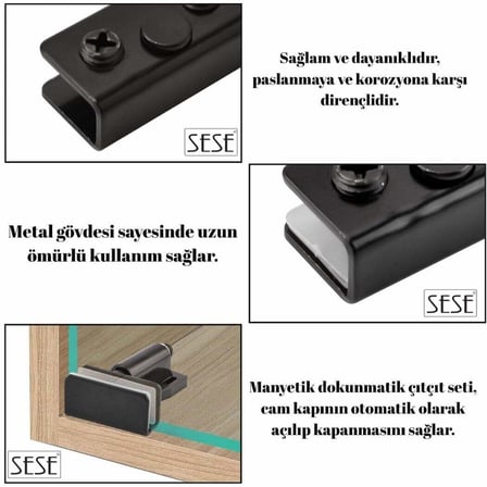 Sese Mıknatıslı Cam Kapak İtici Çiftli Cam Çıtçıtı (SS802-12)