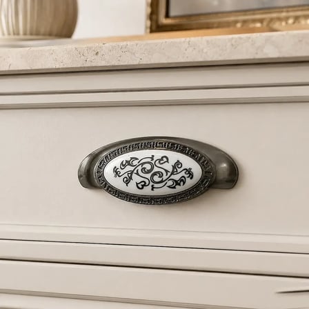Tomurcuk Porselen Mobilya Kulbu Inox/Beyaz Renk 64mm Kulp (198-03-64-53)