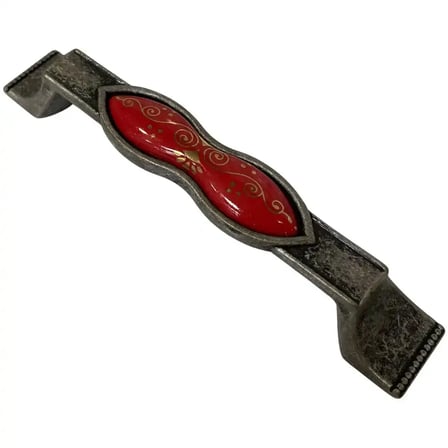 Tomurcuk Porselen Mobilya Kulbu Antik Gümüş Kırmızı 128mm (198-50-128-20)
