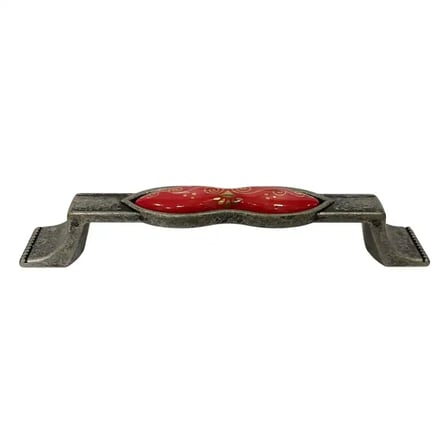 Tomurcuk Porselen Mobilya Kulbu Antik Gümüş Kırmızı 128mm (198-50-128-20)