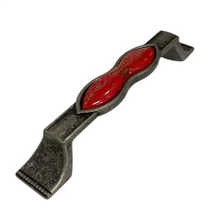 Tomurcuk Porselen Mobilya Kulbu Antik Gümüş Kırmızı 128mm (198-50-128-20)