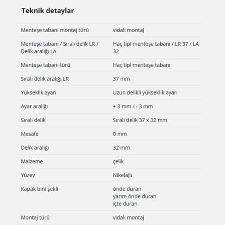 Hettich Sensys ve Intermat Menteşe Tabanı (9071575)
