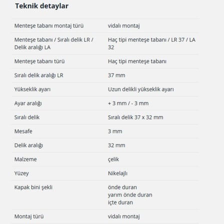 Hettich Sensys ve Intermat Tam Deve Menteşe Tabanı (9071577)