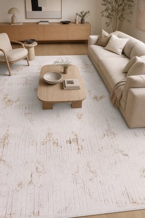 PRİSMA Deria Geometrik Krem/Kahve Robot Süpürge Uyumlu Salon Halısı