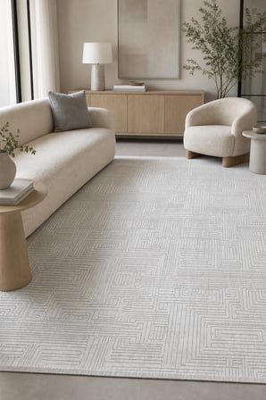 VELLA Vela Geometrik Beyaz/Gri Robot Süpürge Uyumlu Salon Halısı