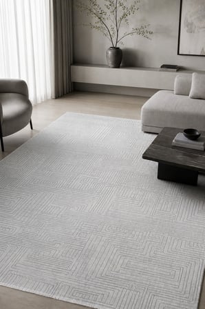 VELLA Vela Geometrik Beyaz/Gri Robot Süpürge Uyumlu Salon Halısı
