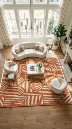 ZELVE Geometrik Kiremit/Beyaz Kaymaz Taban Yıkanabilir Salon Halısı