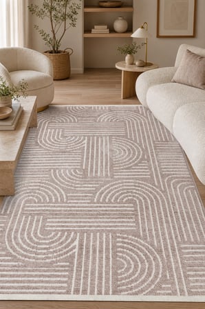 ZELVE Geometrik Vizon/Beyaz Kaymaz Taban Yıkanabilir Salon Halısı