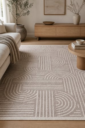 ZELVE Geometrik Vizon/Beyaz Kaymaz Taban Yıkanabilir Salon Halısı