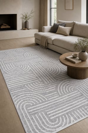 ZELVE Geometrik Gri/Beyaz Kaymaz Taban Yıkanabilir Salon Halısı