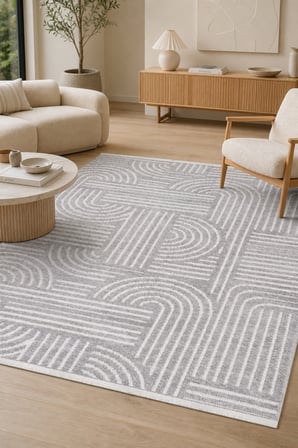ZELVE Geometrik Gri/Beyaz Kaymaz Taban Yıkanabilir Salon Halısı