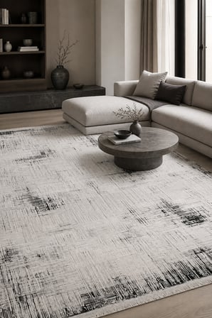 ZELOS Soyut BEYAZ/GRİ Robot Süpürge Uyumlu Salon Halısı
