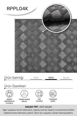 Antrasit Özel Ölçü Halı - Alya Serisi - Robot Süpürge Uyumlu, Kolay Temizlenebilir, Oturma Odası, Koridor, Yatak Odası İçin