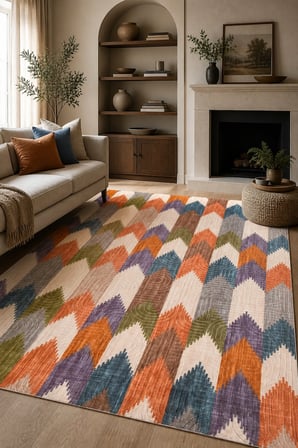 Ruyan Modern Halı Makina Halısı Abstract 150x350 cm Turuncu Polyester Yıkanabilir Kaymaz Taban