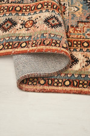 Narhan Mavi Kiremit Oturma Odası Salon Robot Süpürge Uyumlu Kolay Temizlenebilir Nostaljik Pamuk Akrilik Kilim Hali