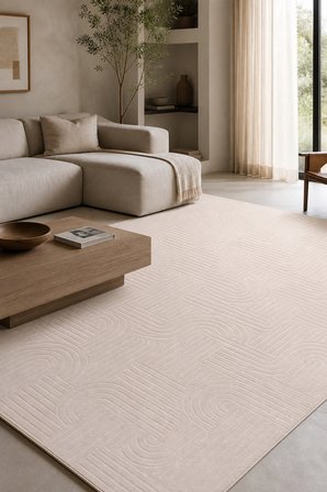 NOVAX Geometrik Kırık Beyaz Kaymaz Taban Yıkanabilir Salon Halısı