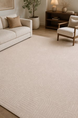 NOVAX Geometrik Kırık Beyaz Kaymaz Taban Yıkanabilir Salon Halısı