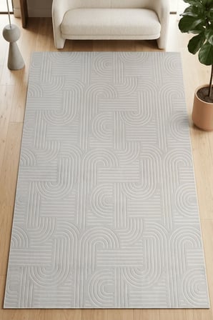 NOVAX Geometrik Gri Kaymaz Taban Yıkanabilir Salon Halısı