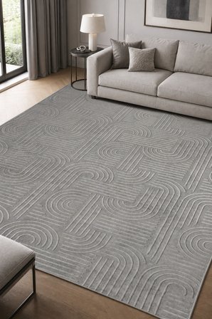 NOVAX Geometrik Antrasit Kaymaz Taban Yıkanabilir Salon Halısı