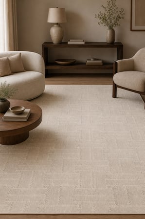 AKSEN Geometrik Krem Kaymaz Taban Yıkanabilir Salon Halısı