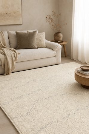 AKSEN Geometrik Krem Kaymaz Taban Yıkanabilir Salon Halısı