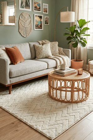 AKSEN Geometrik Krem Kaymaz Taban Yıkanabilir Salon Halısı