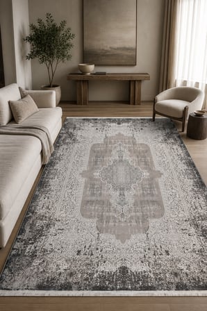 Ruyan Nevadir Halı Gri Beyaz 80x150 cm Makine Dokuma Modern Robot Süpürge Uyumlu