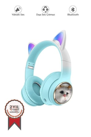 Özel Üretim HD11 Mavi Kedi Karükatür Kulak Led Işıklı 5.3 Cihaz Çocuk Ders