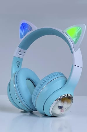 Özel Üretim HD11 Mavi Kedi Karükatür Kulak Led Işıklı 5.3 Cihaz Çocuk Ders
