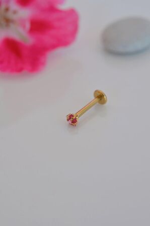 Gold Fuşya Pembesi Renk Çelik Tektaş Yıldız Tragus Piercingi Helix Kıkırdak Lob