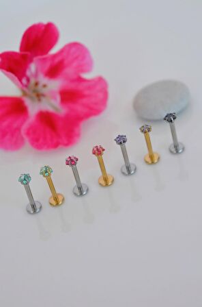 Gold Fuşya Pembesi Renk Çelik Tektaş Yıldız Tragus Piercingi Helix Kıkırdak Lob