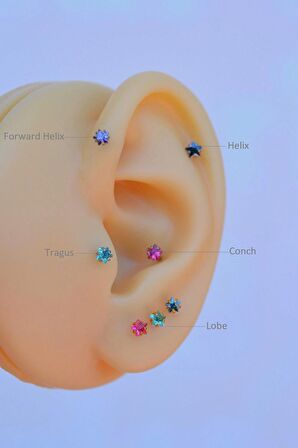 Gold Su Yeşili Renk Çelik Tektaş Yıldız Tragus Piercingi Helix Kıkırdak Lob