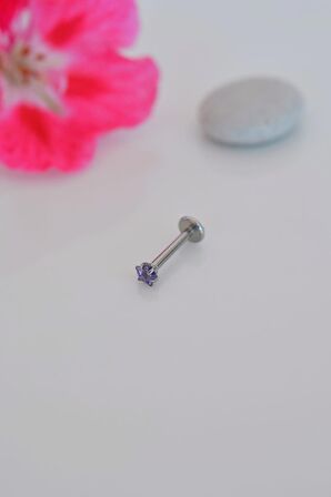 Silver Çelik Mor Tektaş Yıldız Tragus Piercingi Helix Kıkırdak Lob