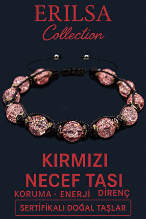 Sertifikalı Terahertz & Kırmızı Necef Taşı Bileklik – Tutku, Güç ve Zihinsel Koruma