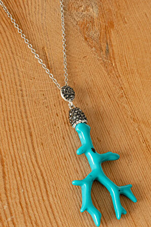 Sertifikalı Zirkon Taşlı Sentetik Firuze Taşı Kolye