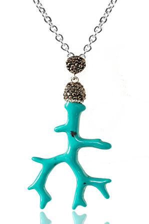 Sertifikalı Zirkon Taşlı Sentetik Firuze Taşı Kolye