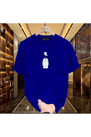Şapkalı Adam Baskılı Beyaz Erkek Tshirt