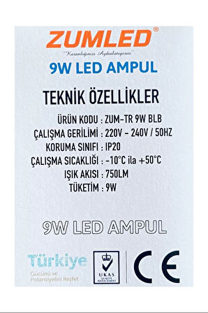 Zumled 9W Beyaz LED Ampul Royaleks-201