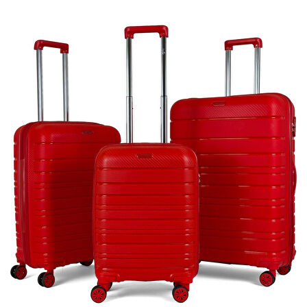 Karbon PP Horizon Serisi Kırılmaz Valiz, Kırmızı - 3'lü Set