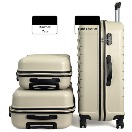Lora PP (Polipropilen) Kırılmaz Valiz, 3'lü Set