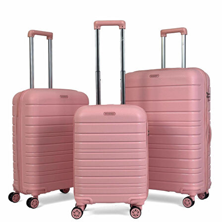 Karbon PP Horizon Serisi Kırılmaz Valiz, Pudra - 3'lü Set