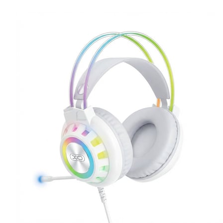 Özel Tasarım XO GE10 RGB Işıklı 50 mm Mikrofonlu Kablolu Masaüstü Ses İletişim Aracı Beyaz Kulaklık