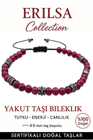 Sertifikalı Terahertz – Yakut Taşı Bileklik (İnce Model) – Tutku, Canlılık ve Hayat Gücü Taşı