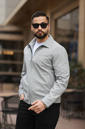 İnce Çizgili Kırışmaz Gofre Kumaş Mevsimlik Ceket