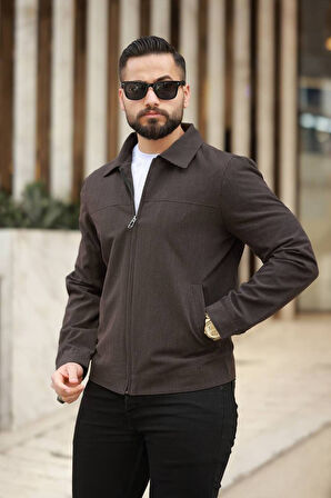 İnce Çizgili Kırışmaz Gofre Kumaş Mevsimlik Ceket