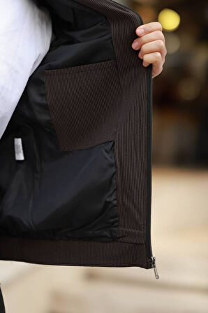 İnce Çizgili Kırışmaz Gofre Kumaş Mevsimlik Ceket